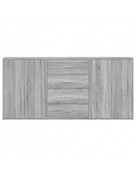 Credenze 3 pz Grigio Sonoma 60x31x84 cm in Legno Multistrato