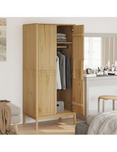 Armadio FLORO Marrone Cera 77x53x171 cm Legno Massello di Pino