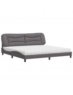 Letto con Materasso Grigio 200x200 cm in Similpelle