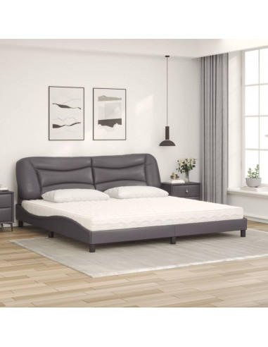 Letto con Materasso Grigio 200x200 cm in Similpelle