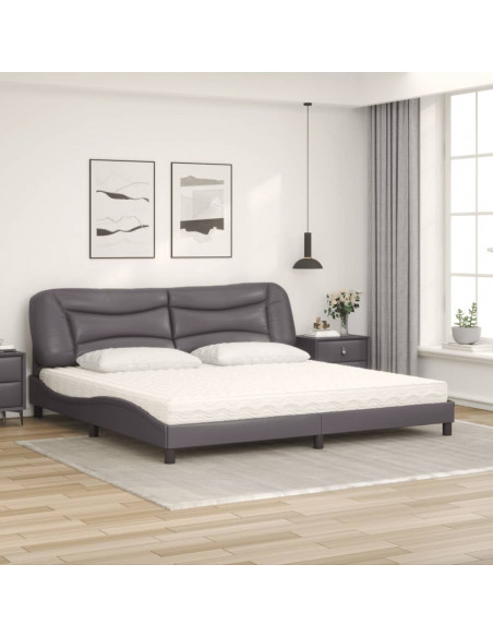 Letto con Materasso Grigio 200x200 cm in Similpelle