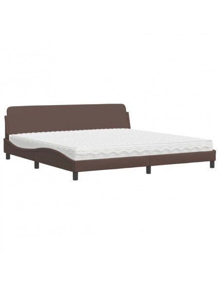 Letto con Materasso Marrone 200x200cm in Similpelle