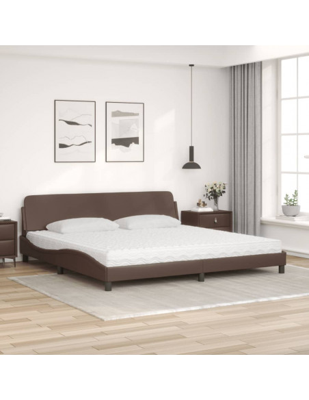 Letto con Materasso Marrone 200x200cm in Similpelle
