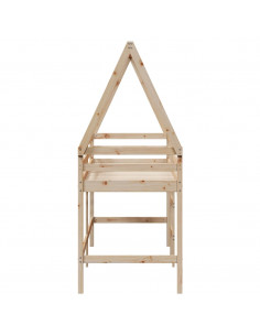 Letto Soppalco con Scala e Tetto 90x200 cm Legno Massello Pino