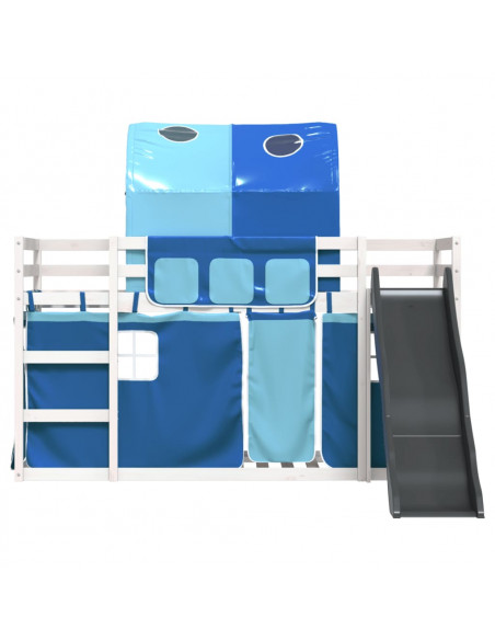 Letto a Castello con Scivolo e Tende Blu 90x200 cm