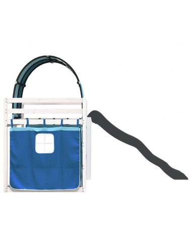 Letto a Castello con Scivolo e Tende Blu 90x200 cm