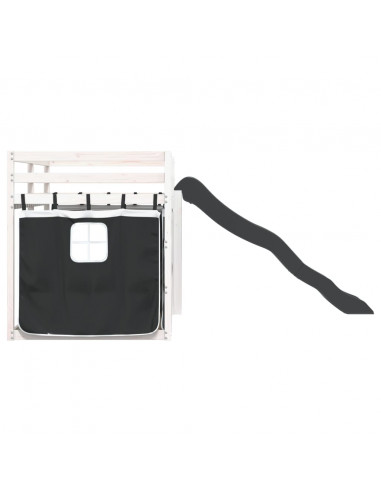 Letto a Castello con Scivolo e Tende Bianco e Nero 90x200 cm