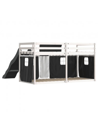 Letto a Castello con Scivolo e Tende Bianco e Nero 90x200 cm