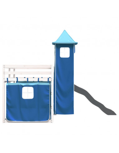 Letto a Castello con Scivolo e Tende Blu 90x200 cm