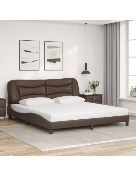 Letto con Materasso Marrone 180x200cm in Similpelle