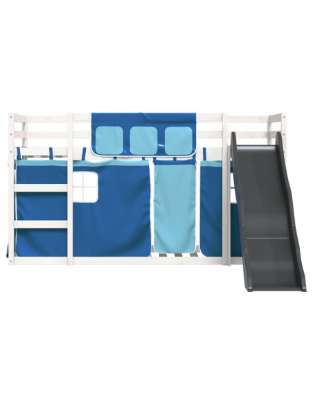 Letto a Castello con Scivolo e Tende Blu 90x200 cm