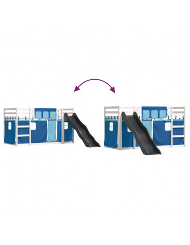 Letto a Castello con Scivolo e Tende Blu 90x200 cm