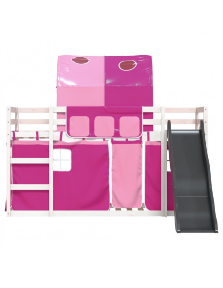 Letto a Castello con Scivolo e Tende Rosa 90x200 cm