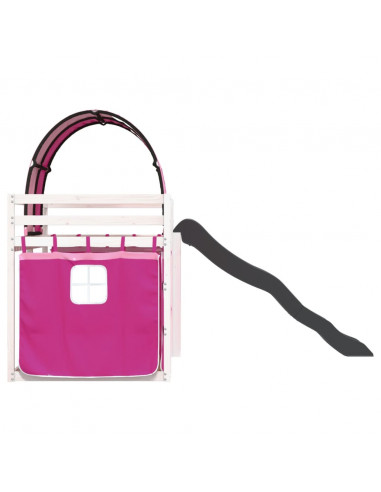 Letto a Castello con Scivolo e Tende Rosa 90x200 cm