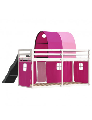 Letto a Castello con Scivolo e Tende Rosa 90x200 cm