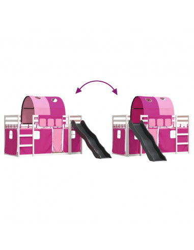 Letto a Castello con Scivolo e Tende Rosa 90x200 cm