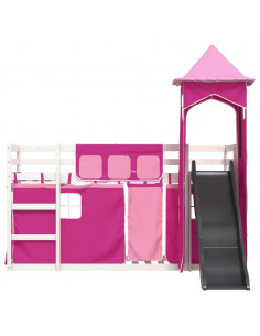 Letto a Castello con Scivolo e Tende Rosa 90x200 cm