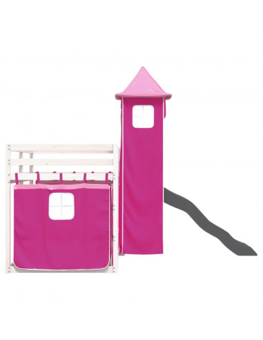 Letto a Castello con Scivolo e Tende Rosa 90x200 cm