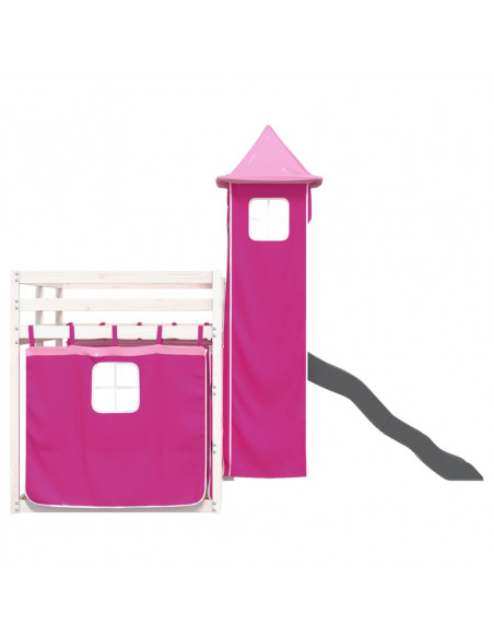 Letto a Castello con Scivolo e Tende Rosa 90x200 cm