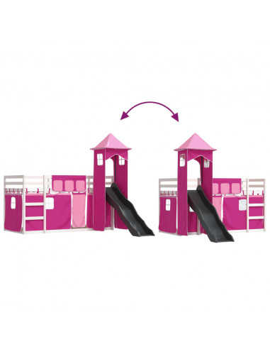 Letto a Castello con Scivolo e Tende Rosa 90x200 cm