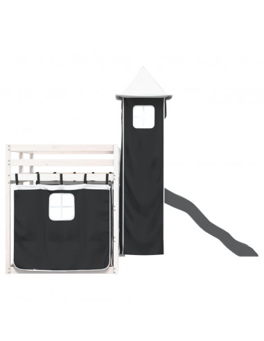 Letto a Castello con Scivolo e Tende Bianco e Nero 90x200 cm