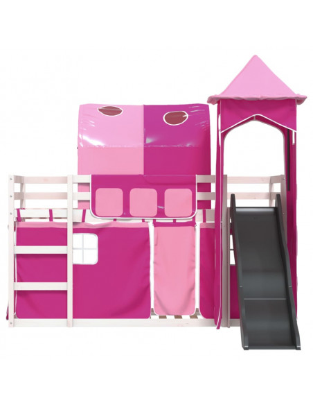 Letto a Castello con Scivolo e Tende Rosa 90x200 cm