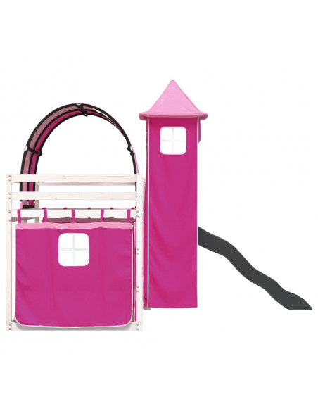 Letto a Castello con Scivolo e Tende Rosa 90x200 cm