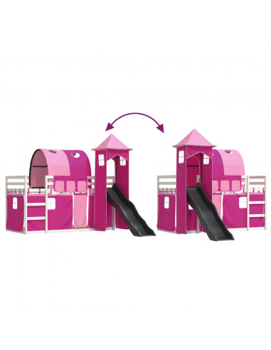 Letto a Castello con Scivolo e Tende Rosa 90x200 cm