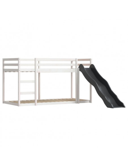 Letto a Castello con Scivolo e Tende Bianco e Nero 90x200 cm
