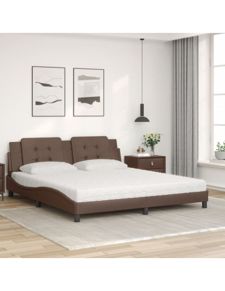 Letto con Materasso Marrone 180x200cm in Similpelle