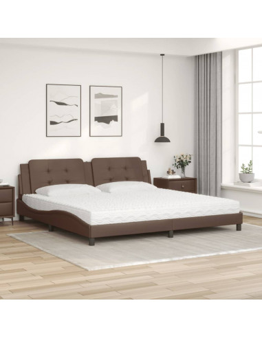 Letto con Materasso Marrone 200x200cm in Similpelle
