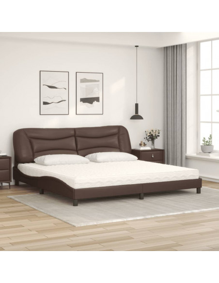 Letto con Materasso Marrone 200x200cm in Similpelle