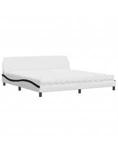 Letto con Materasso Bianco e Nero 200x200cm in Similpelle