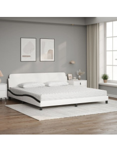 Letto con Materasso Bianco e Nero 200x200cm in Similpelle 2