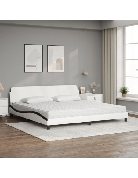 Letto con Materasso Bianco e Nero 200x200cm in Similpelle