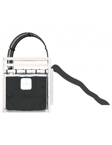 Letto a Castello con Scivolo e Tende Bianco e Nero 90x200 cm