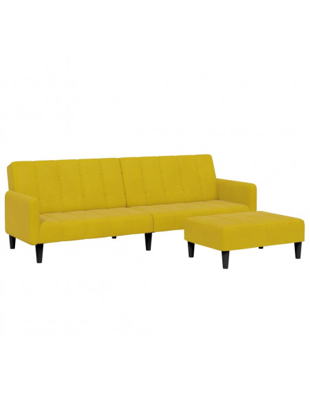 Divano Letto 2 Posti con Sgabello Giallo in Velluto