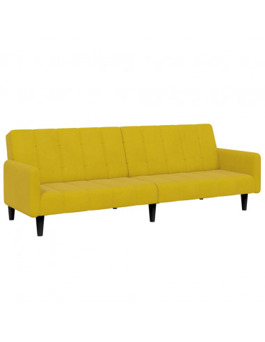 Divano Letto 2 Posti con Sgabello Giallo in Velluto