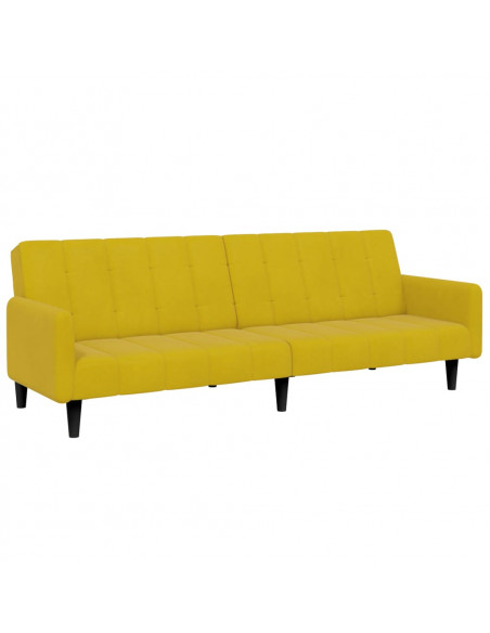 Divano Letto 2 Posti con Sgabello Giallo in Velluto