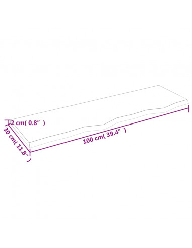 Piano Bagno 100x30x2 cm in Legno Massello Non Trattato