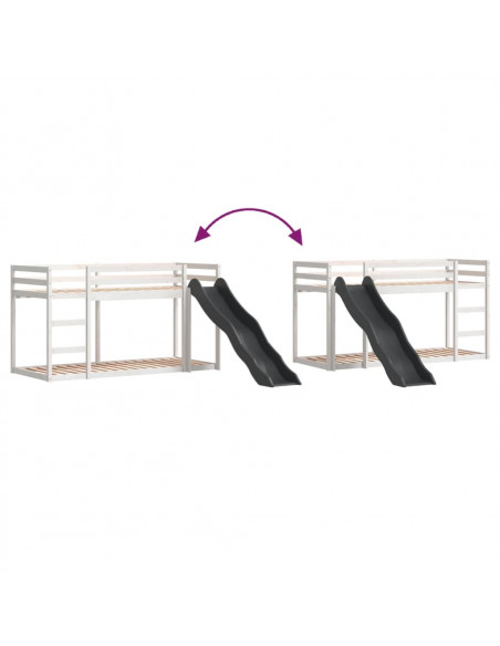 Letto a Castello Scivolo e Scala Bianco 90x200 cm Legno di Pino