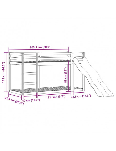 Letto a Castello Scivolo e Scala Bianco 90x200 cm Legno di Pino