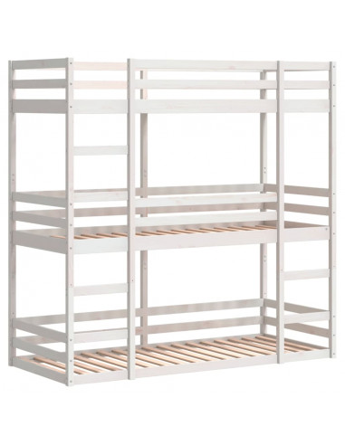 Letto a Castello Triplo Bianco 75x190 cm Legno Massello di Pino