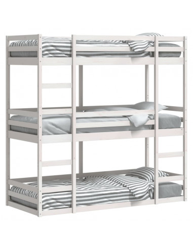 Letto a Castello Triplo Bianco 75x190 cm Legno Massello di Pino