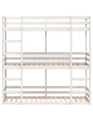 Letto a Castello Triplo Bianco 75x190 cm Legno Massello di Pino