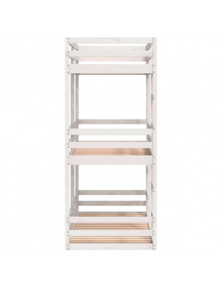 Letto a Castello Triplo Bianco 75x190 cm Legno Massello di Pino