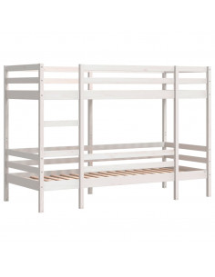 Letto a Castello Bianco 75x190 cm in Legno Massello di Pino 2