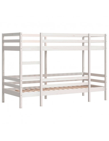 Letto a Castello Bianco 75x190 cm in Legno Massello di Pino