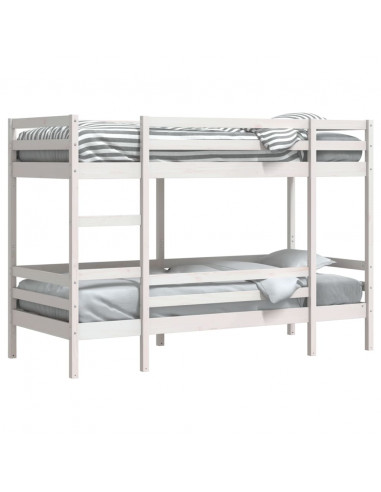 Letto a Castello Bianco 75x190 cm in Legno Massello di Pino