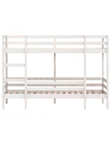 Letto a Castello Bianco 75x190 cm in Legno Massello di Pino